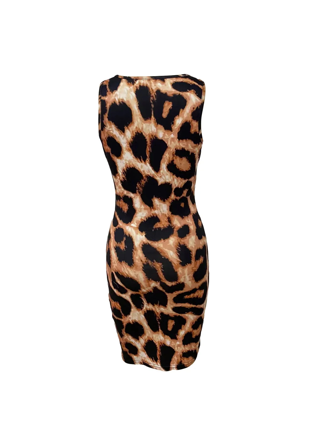 Leopard Print U Neck Dress For Women Sexy Slim Fit Style