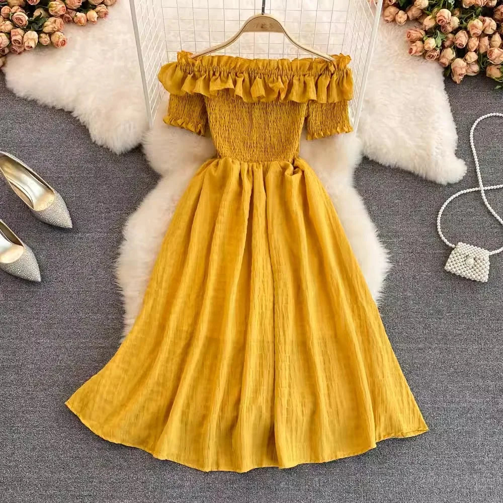 Ruffled Off Shoulder Dress Chiffon Beach Summer Fashion