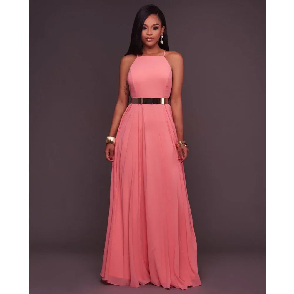 Boho Maxi Dress Women Sleeveless O Neck Backless Sundress