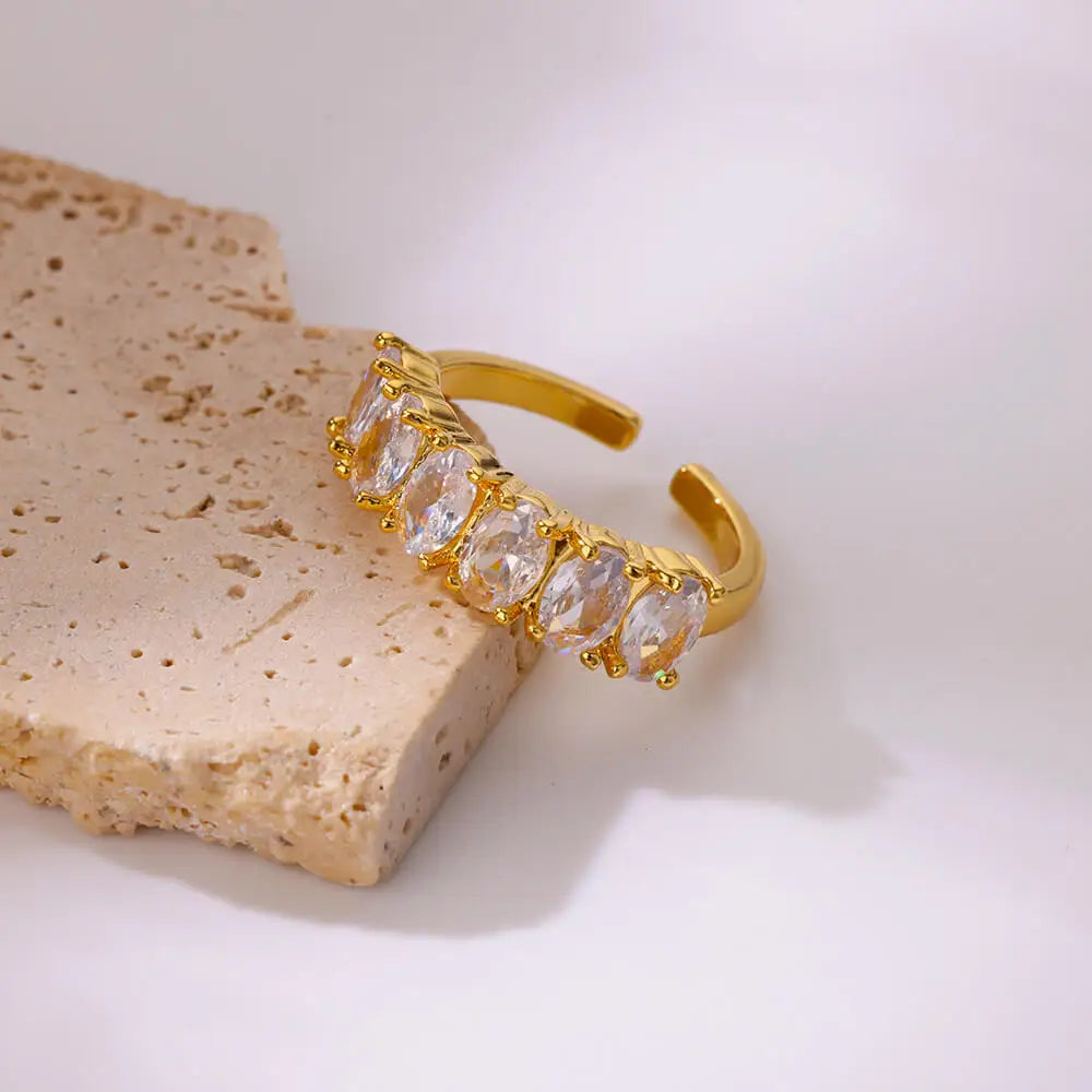 Zircon Geometric Heart Ring for Women in Gold Color Stainless Steel Luxury Jewelry Gift