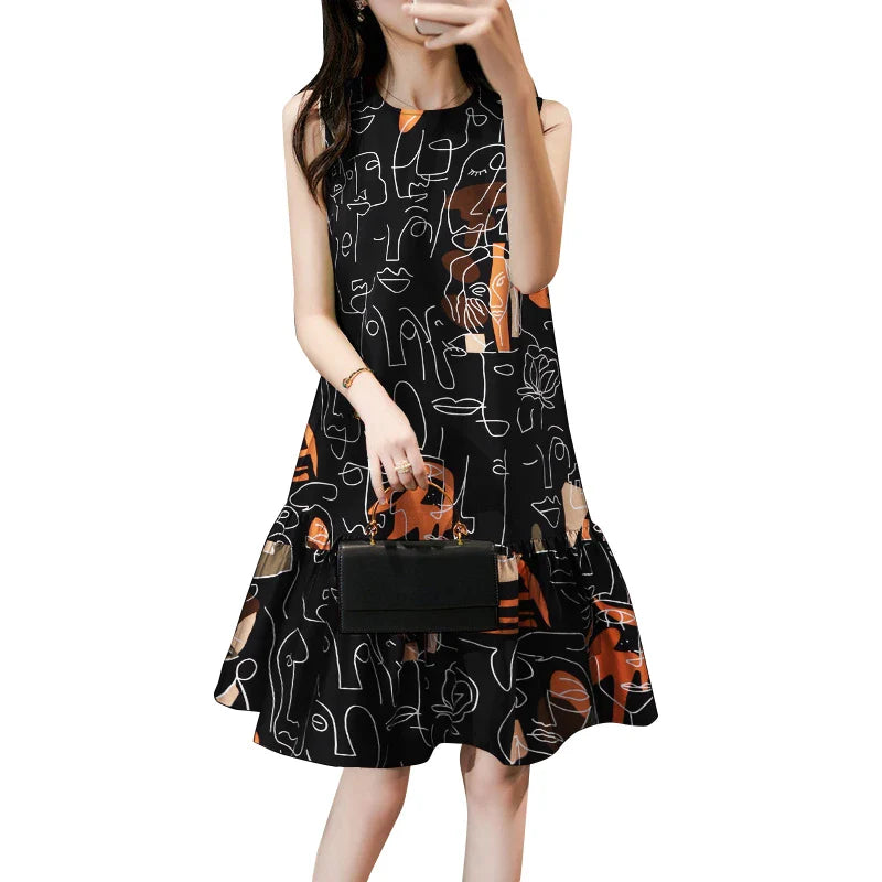 Bohemian Sundress Sleeveless Knee Length With Ruffles