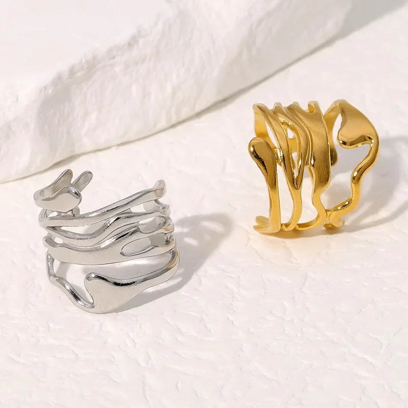 Hollowed-Out Electroplated Golden Ring Wide Band Fashion Jewelry Gift