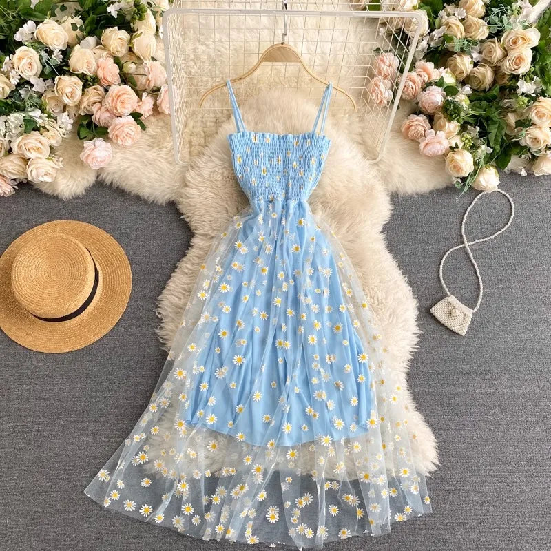 Floral Mesh Party Dress For Women Lightweight Beach Sundress