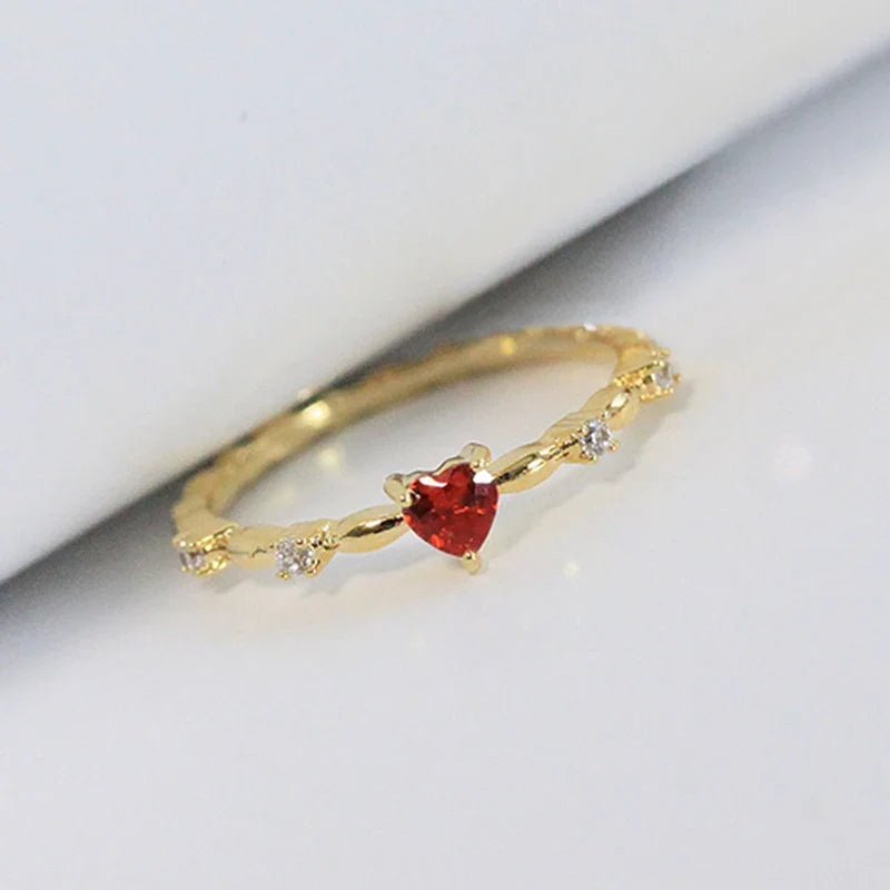 Exquisite Red Love CZ Engagement Ring for Women Thin Band Aesthetic Fashion Jewelry Fancy Birthday Gift