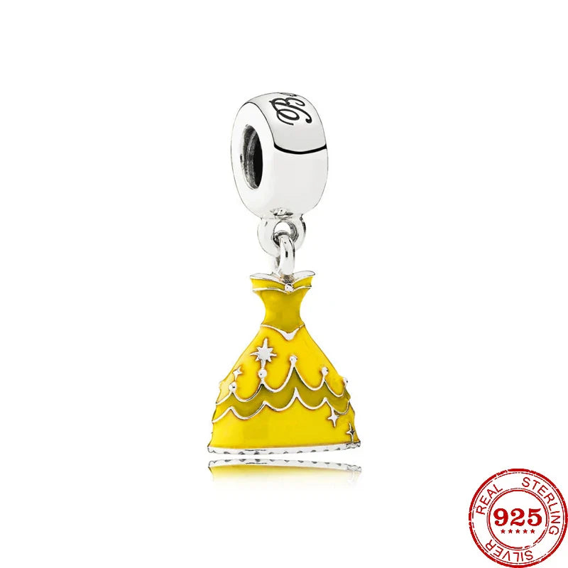 925 Silver Mermaid Princess Dress Charms for DIY Dangle Beads Fit Original Pendant Bracelet Necklace Fashion Jewelry