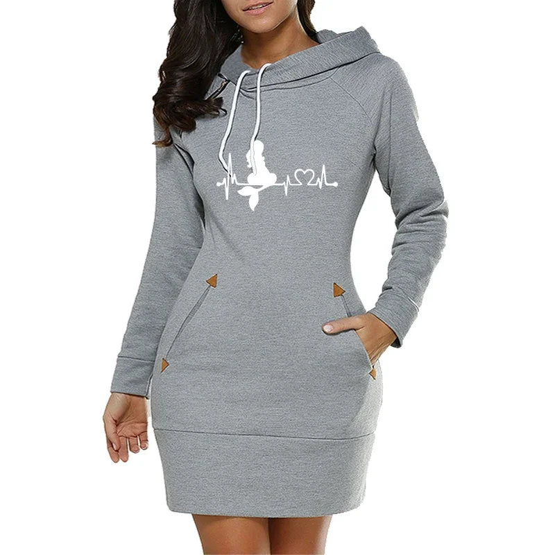 Women's Hooded Fleece Dress With Side Zip Knee Length