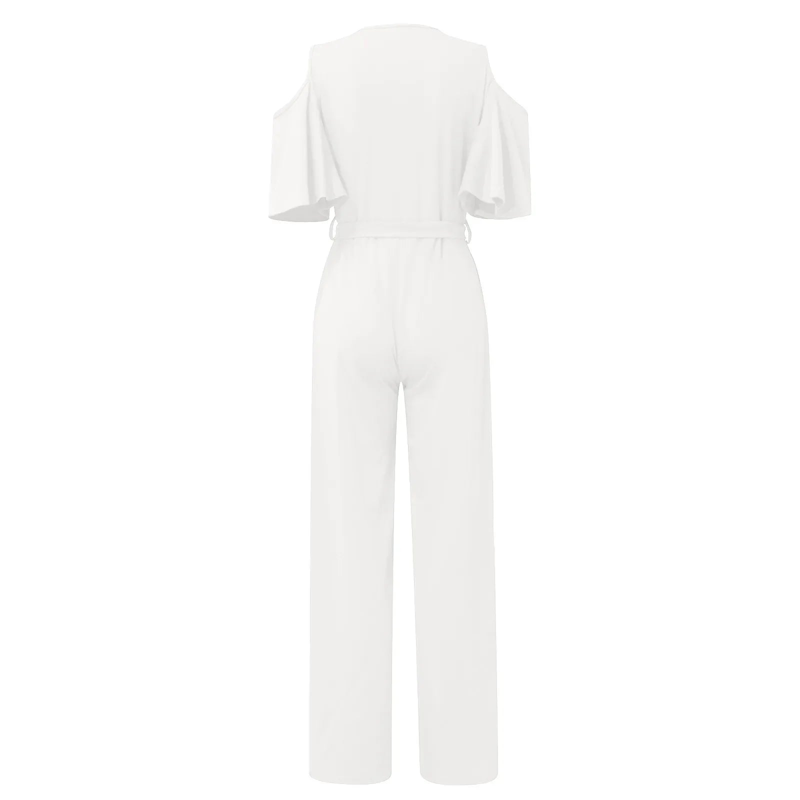 Women's Summer Jumpsuit Deep V Neck Short Sleeve Slim Fit Lace Up Wide Leg Romper Elegant Solid Color Lightweight Fashionable Playsuit