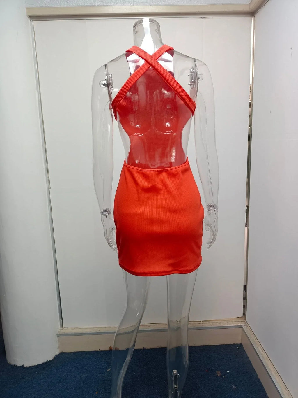 High Neck Hollow Cutout Dress With Back and Bust Details