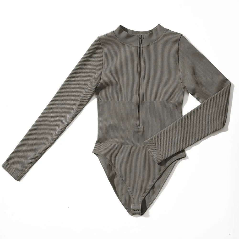 Bodycon Long Sleeve Jumpsuit for Women Zipper Romper Playsuit Fashion Streetwear Autumn Winter Slim Fit Bodysuit