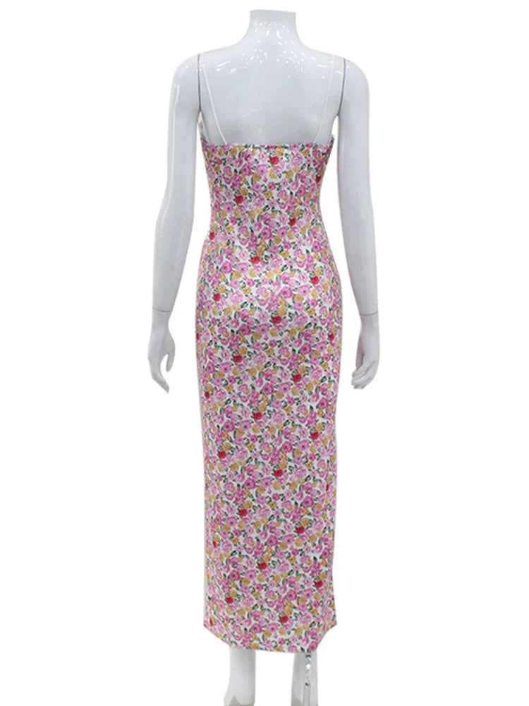 Floral Spaghetti Strap Sleeveless Dress For Women Slim Fit