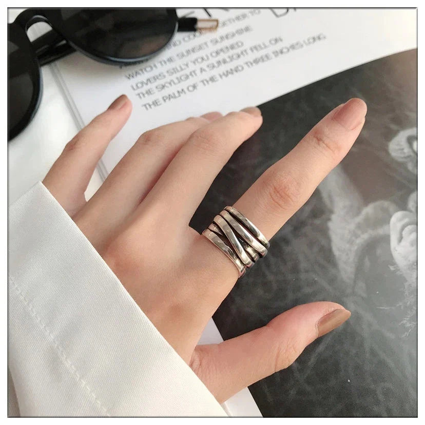 925 Sterling Silver Cross Hollow Chain Geometric Finger Ring Creative Party Jewelry Gift