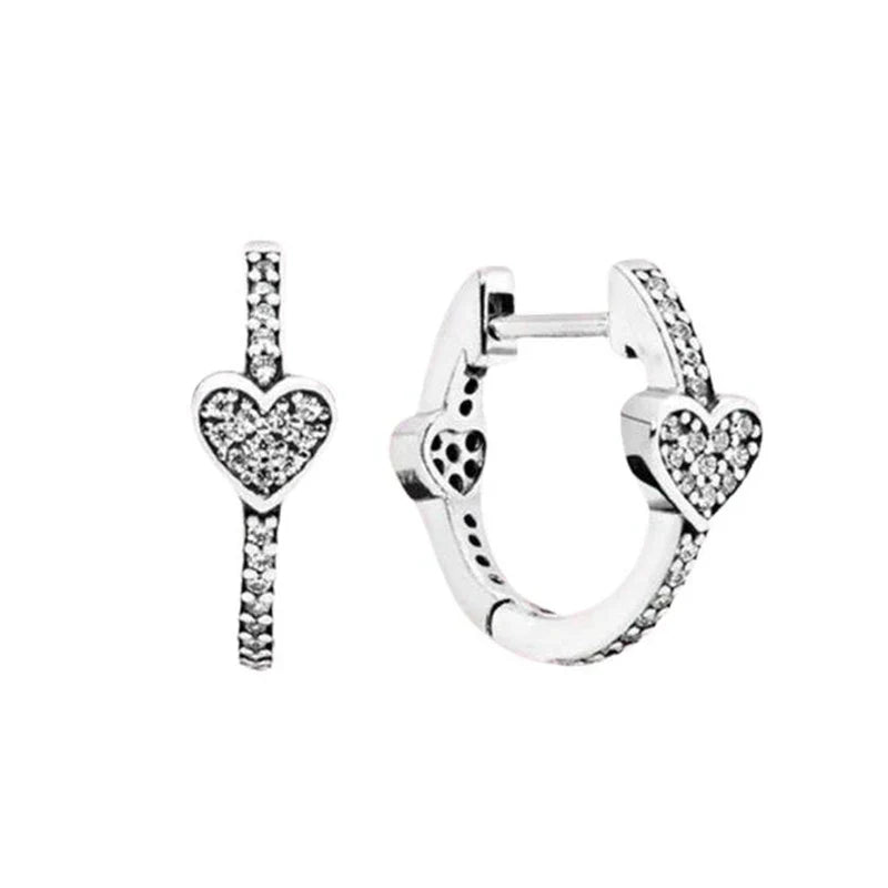 925 Silver Hoop Infinite Love Earrings with Blue Flower and White Stone Heart Pendant for Women Jewelry