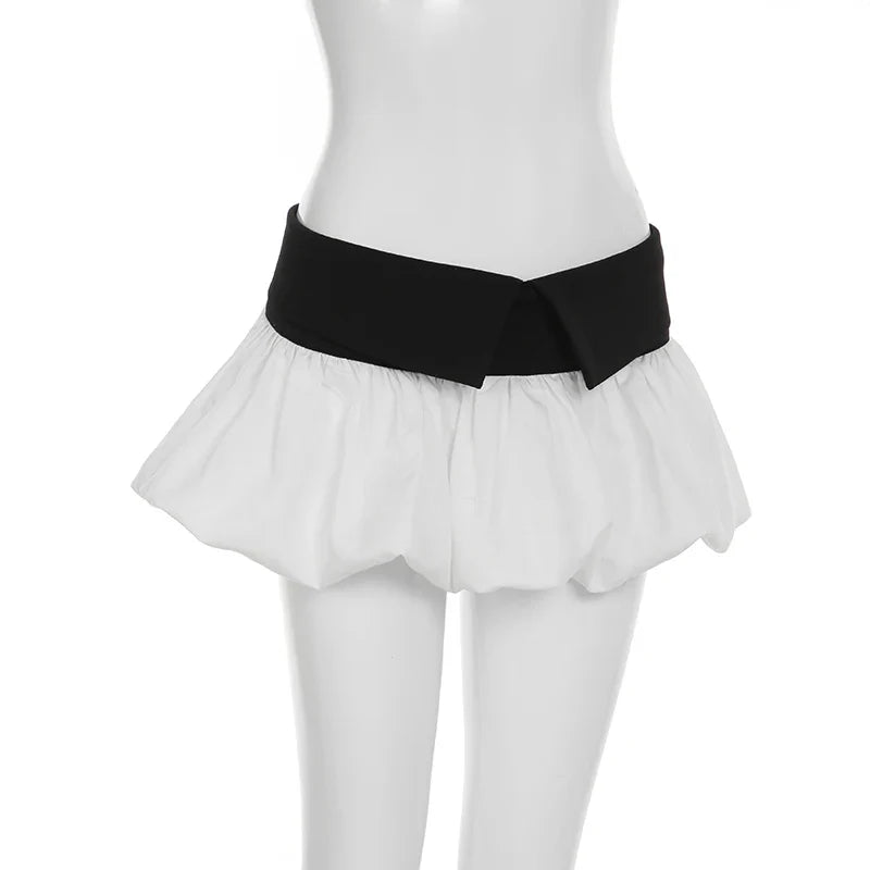 Slim Contrast Color Two-Piece Dress Set for Women Bandage Slash Neck Halter Top with Low-Waisted A-Line Skirt Elegant Sweet Casual Outfit