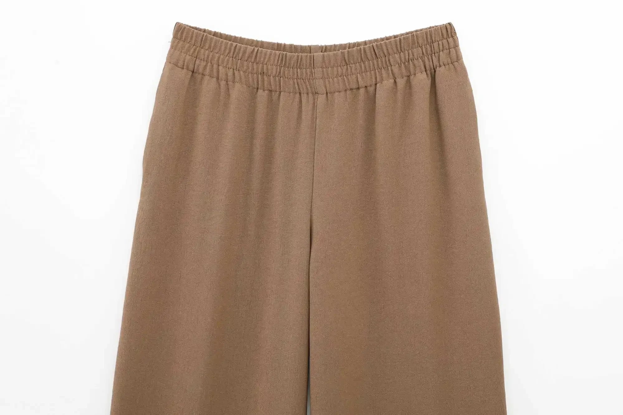 Women's Lace Up Kimono Shirt Top and Elastic Waist Wide Leg Trousers Two Piece Set