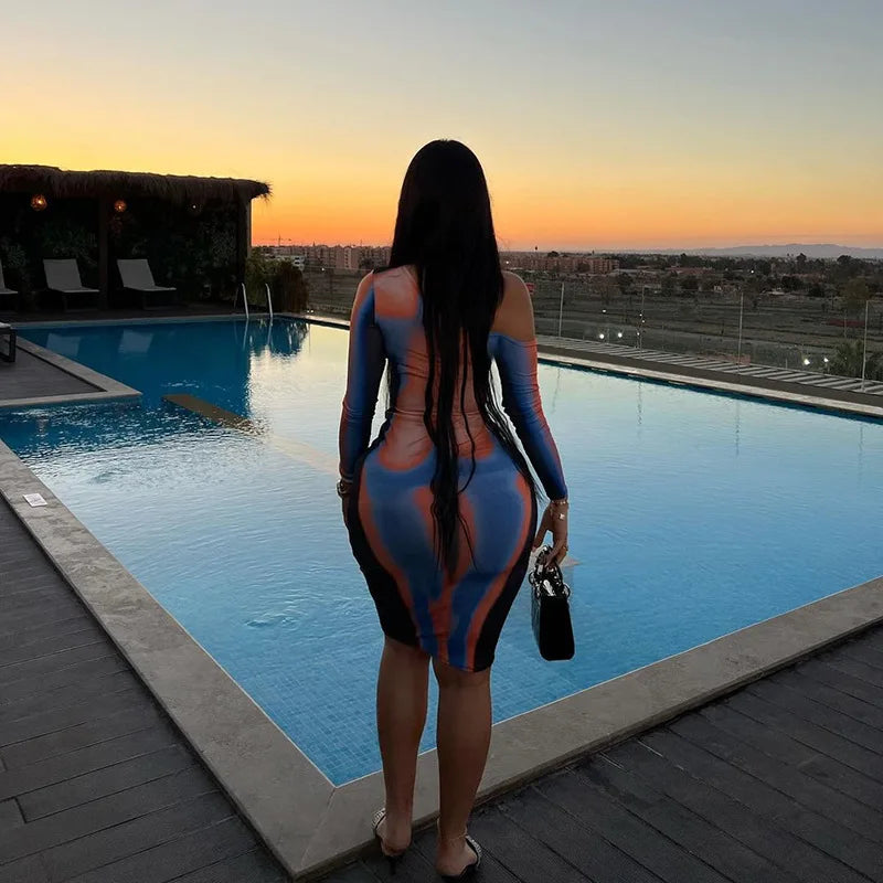 Off Shoulder Hollow Out Party Dress Sheath Multicolor