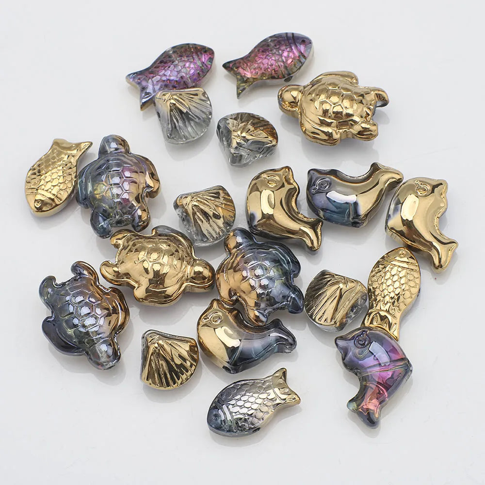 20 Pieces Mixed Shape Crystal Glass Beads for DIY Jewelry Making Including Starfish Snail Shell and Small Fish