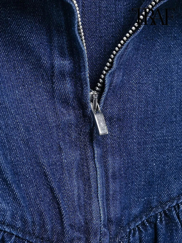 Denim Sheath Party Dress With Drawstring Navy Back Zipper