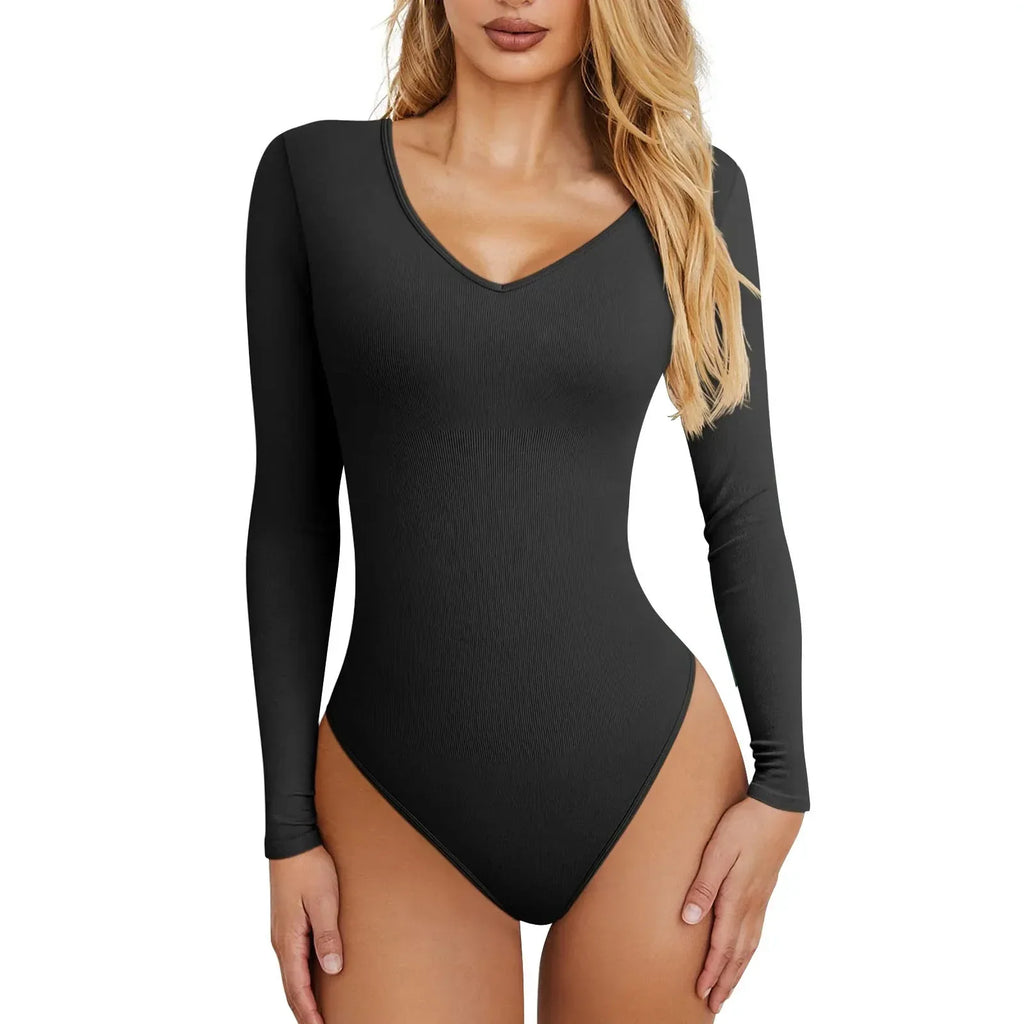 Women's Sexy Knitted Slim Fit Crew Neck Long Sleeve Jumpsuit Bodysuit with Leggings Soft Stretchy Lightweight Underwear Top for Casual and Party Wear