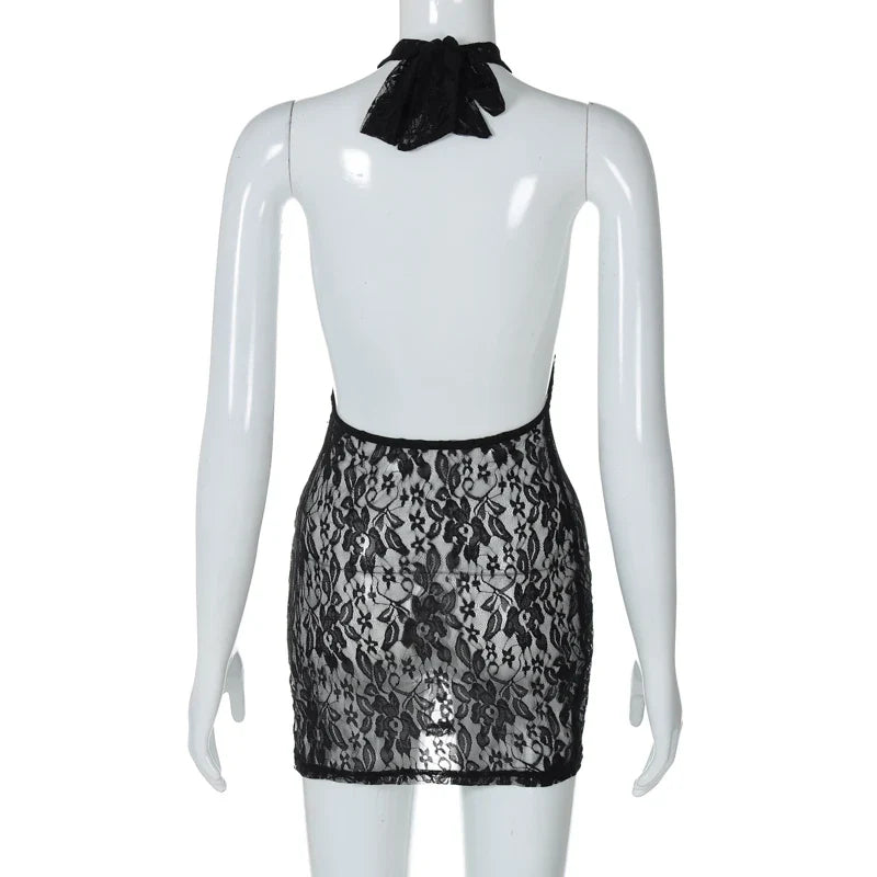 Floral Print Halter Backless Lace Up Bodycon Mini Dress