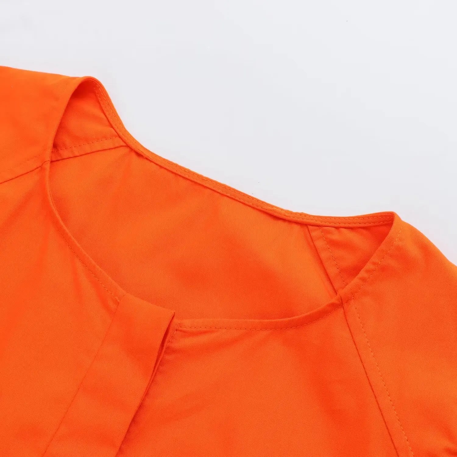 Orange Puff Sleeve Mini Dress With Bow Belt For Women