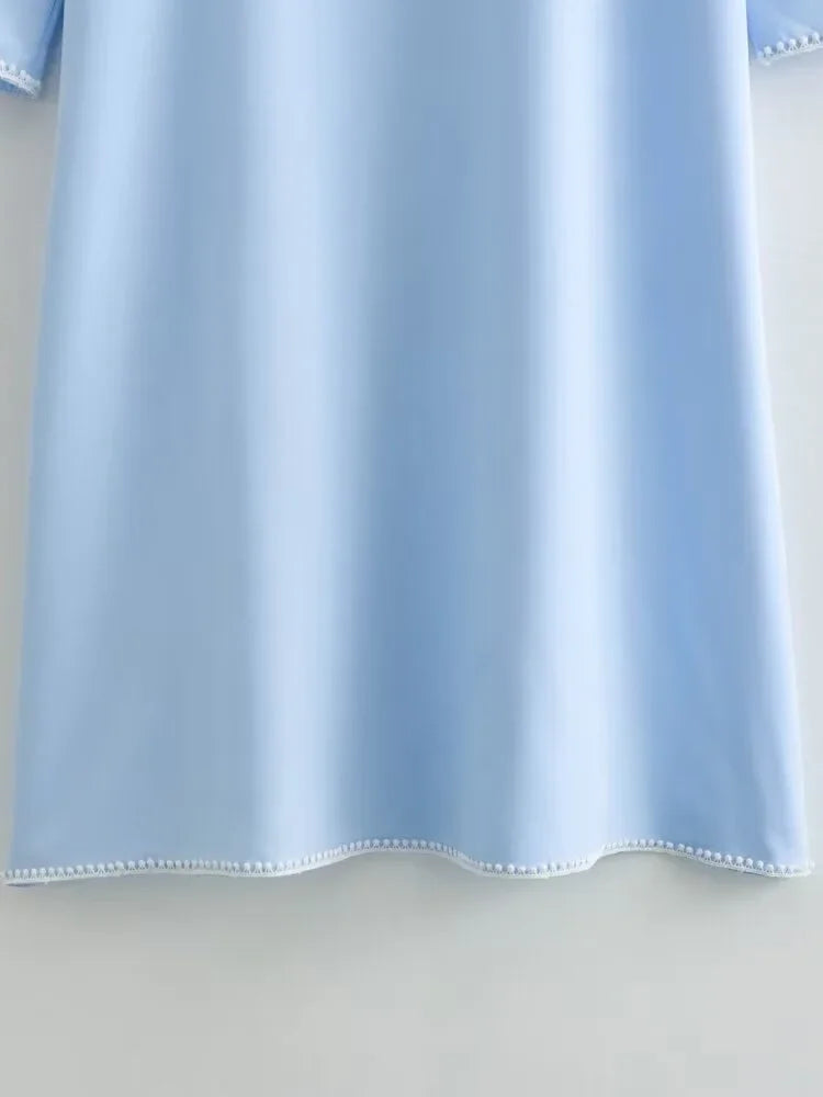 Green Embroidery Shirt Dress With Cuffed Sleeves Split Hem