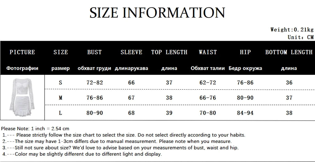 Elegant Y2K Lace See-Through Long Sleeve Crop Top with Ruched Slim Skinny Mini Skirt Two-Piece Set for Women