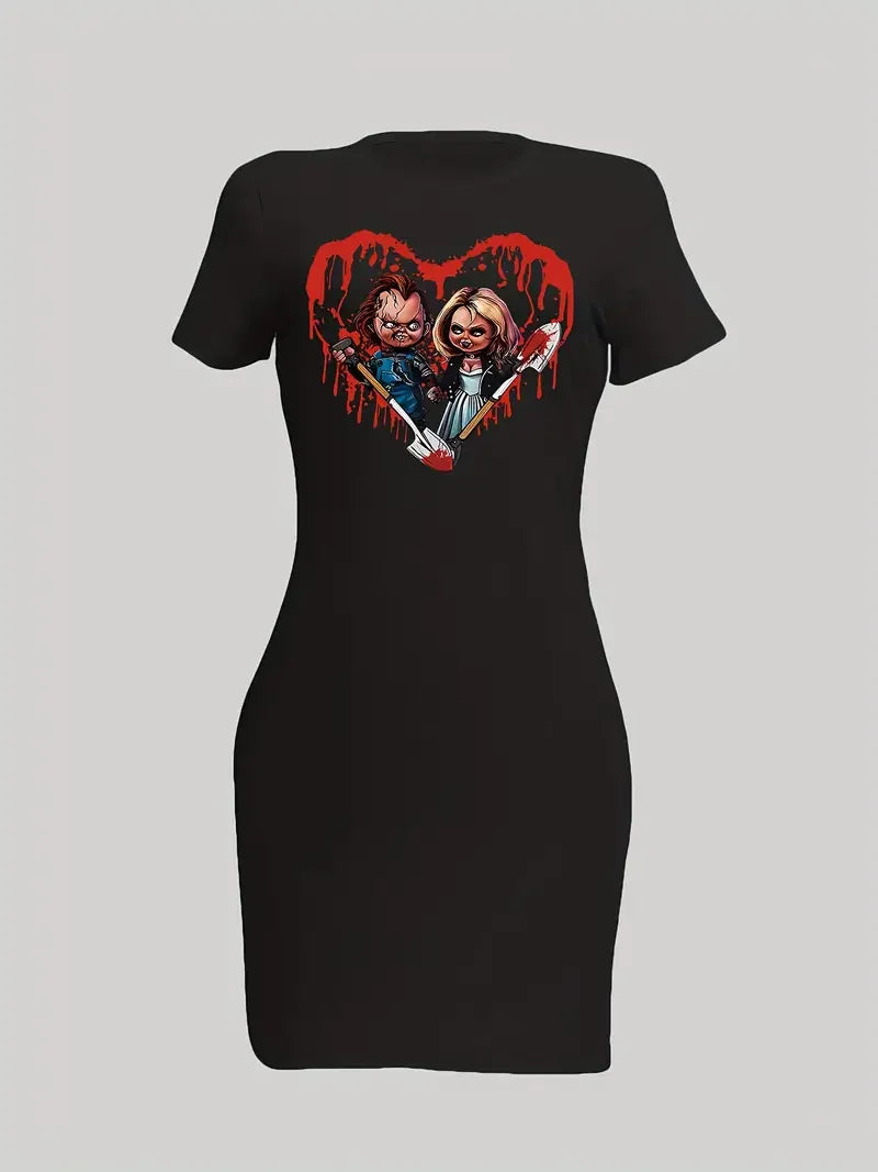 Bodycon Dress With Heart And Cartoon Print For Summer