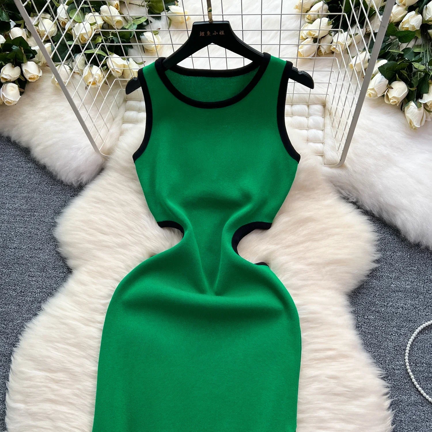 Sexy Cutout Waist Bodycon Dress Knitted Summer Sundress