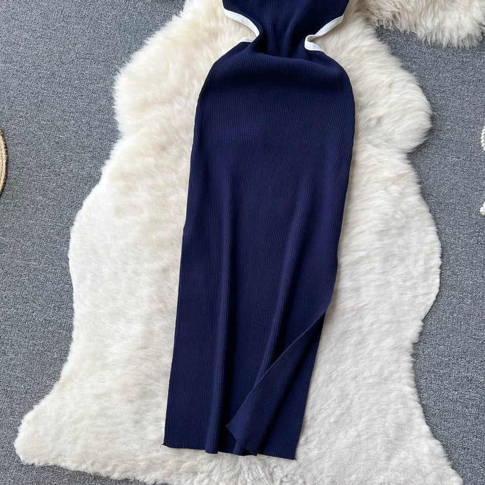 Halter Backless Knit Sundress Women Elastic Waist Bodycon