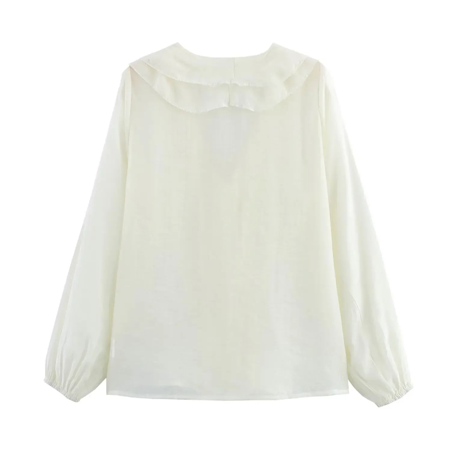 Women's Fashion V-Neck Puffy Long Sleeve Shirt with Layered Decoration and Elegant Temperament