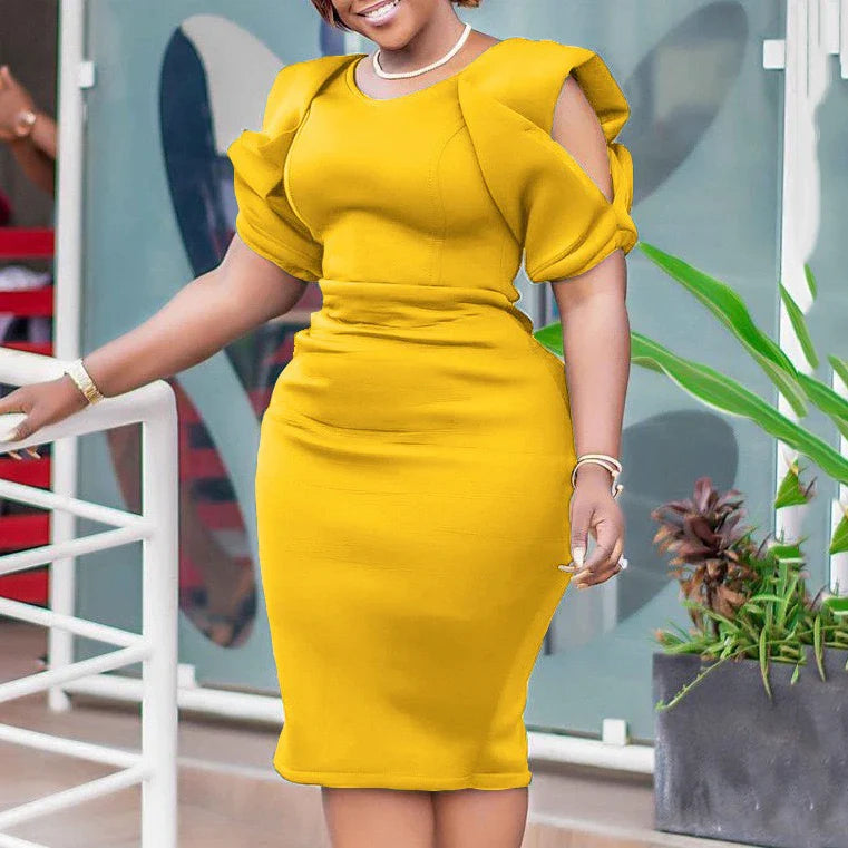 Elegant Cold Shoulder O Neck Dress For Women Mid Calf Party