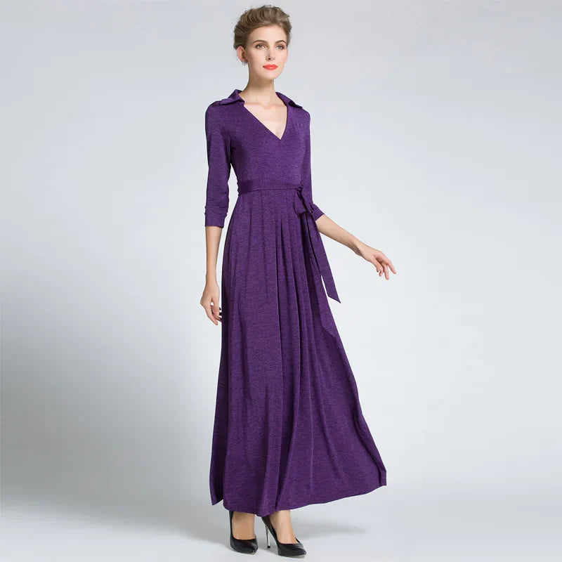 Soft Stretch Wrap Dress With Belt Long Vacation Style