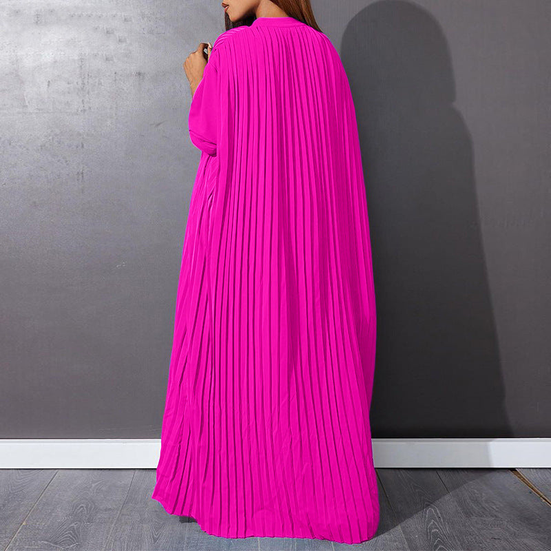 Plus Size Pleated Long Sleeve Dress For Autumn And Winter