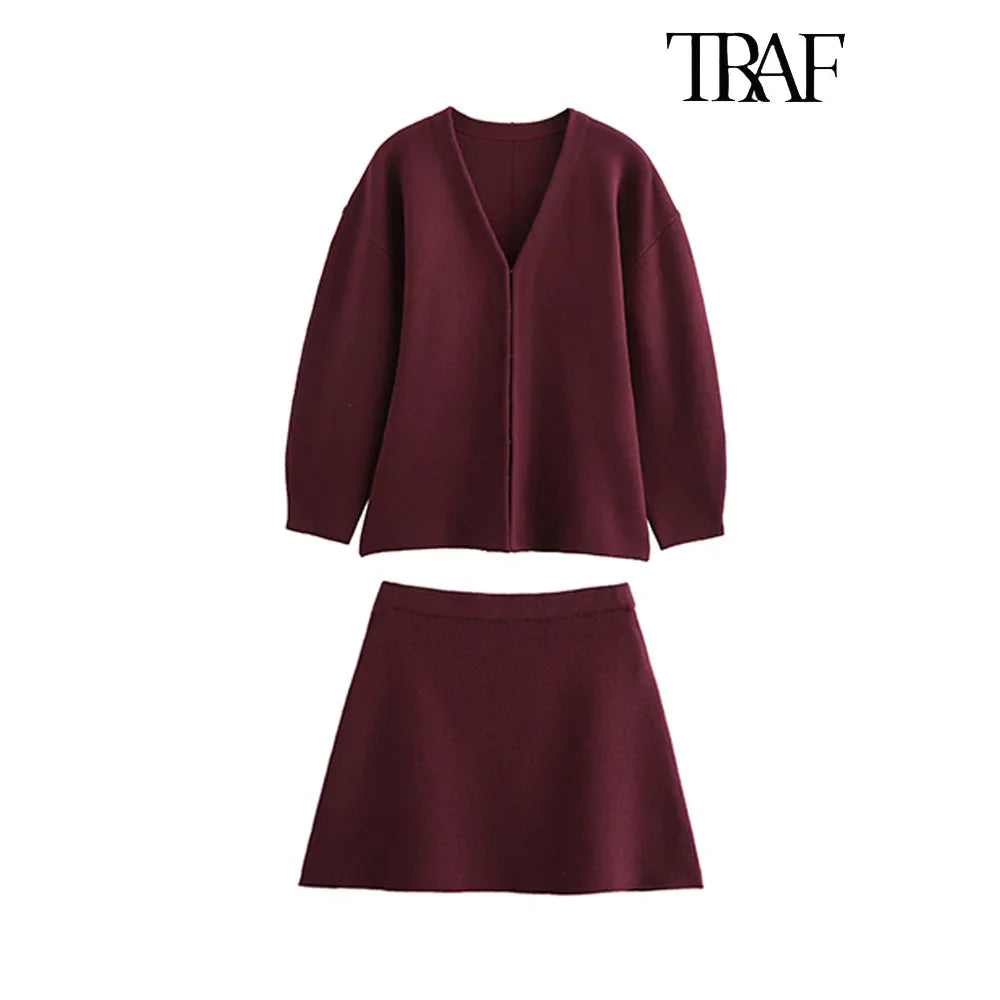 Women's Stylish Knit Mini Skirt Set with Slim Fit Jacket and High Waist Stretch Flat Knit Skirt Casual Chic Outfit