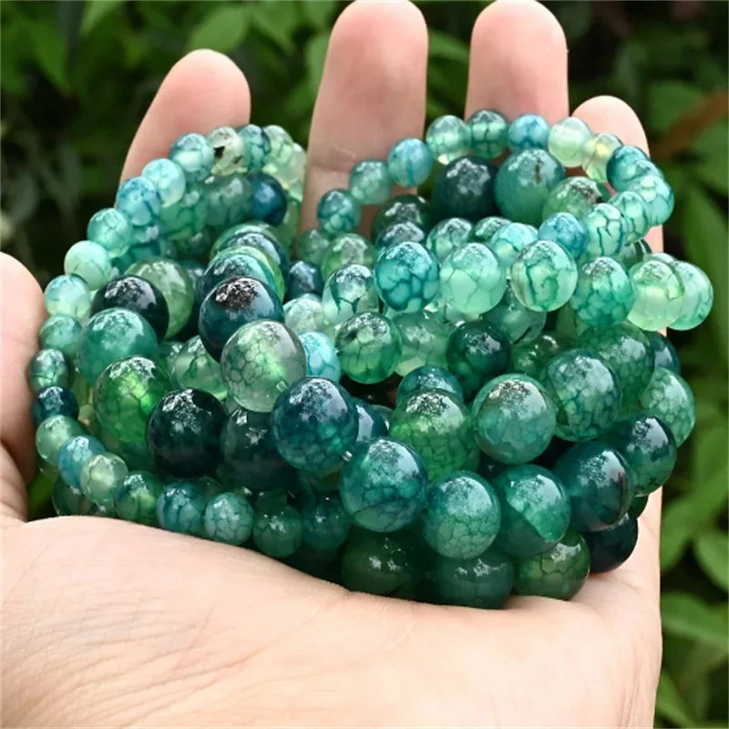 Natural Green Dragon Agate Round Loose Spacer Beads for DIY Jewelry Making Bracelet and Necklace Accessories 4 6 8 10MM