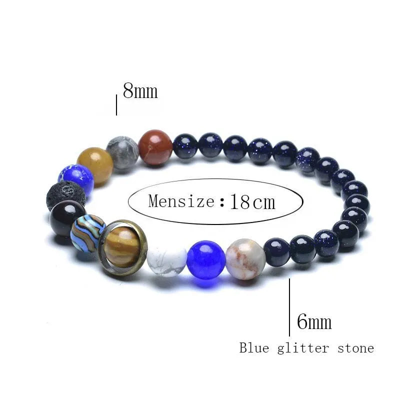 Unique Eight Planets Chakra Bracelet for Men and Women with Natural Volcanic Rock and Lapis Lazuli Beads