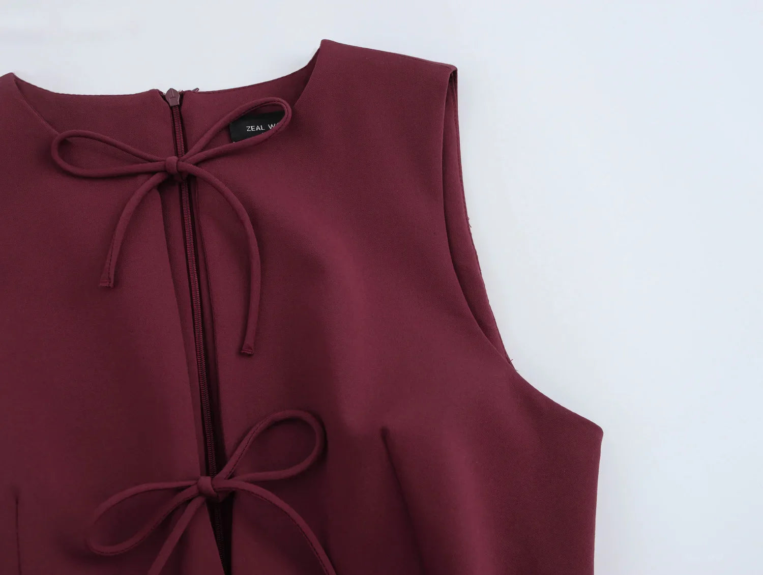 Hollow Out Bow Mini Dress Women Pleated Sleeveless Party