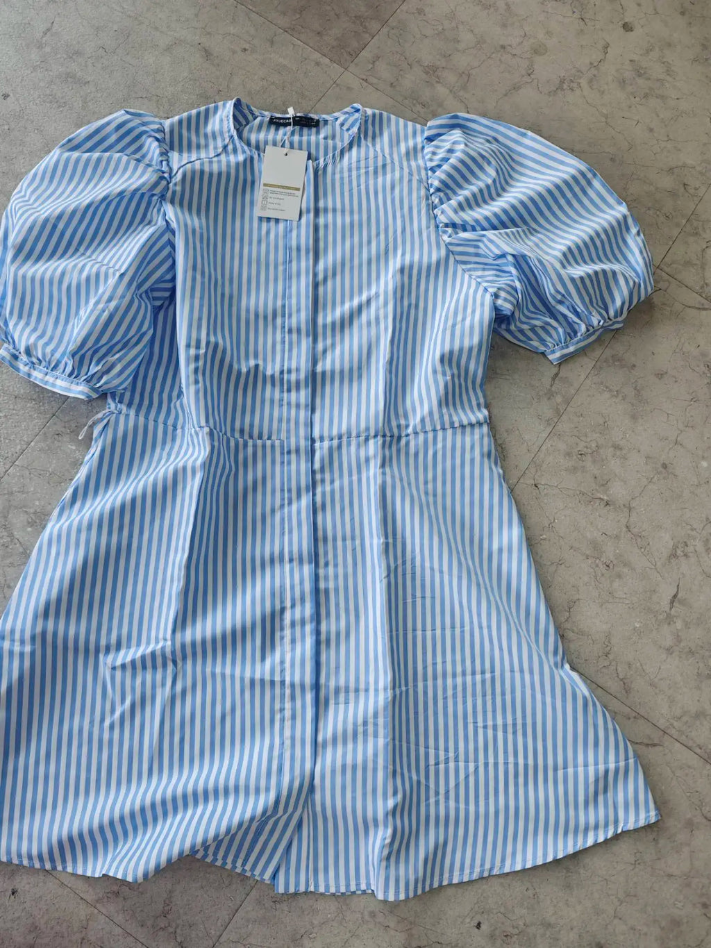 Orange Puff Sleeve Mini Dress With Bow Belt For Women