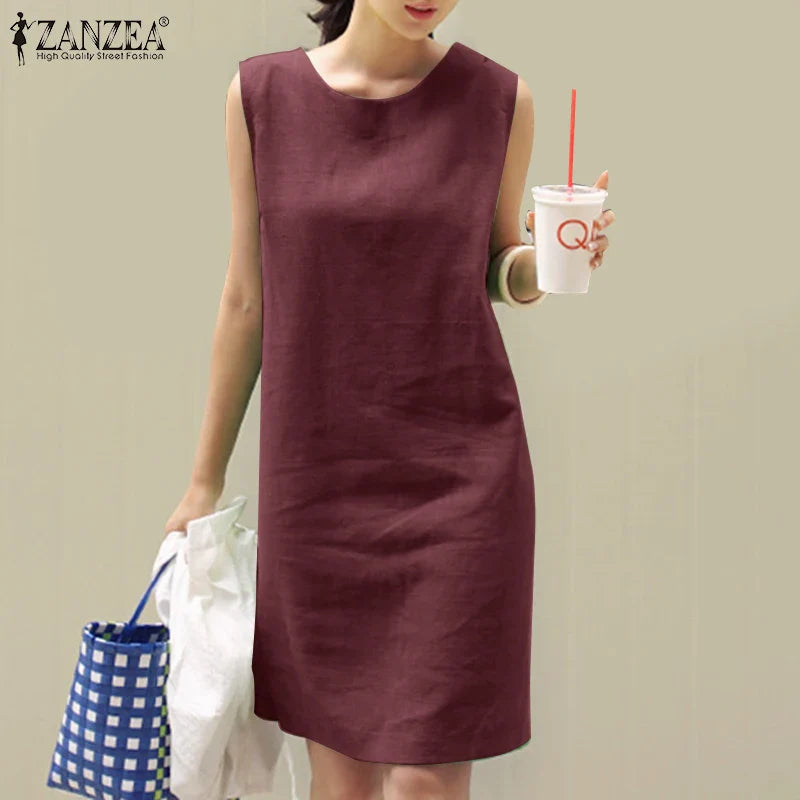 Casual Cotton Sundress For Women Sleeveless Summer Dress