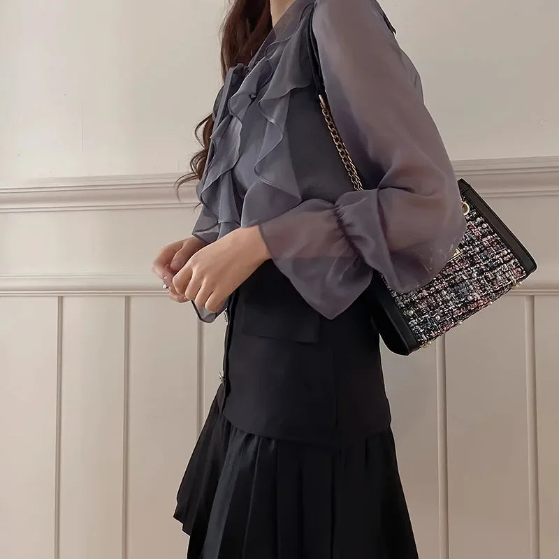 Chic Korean Style Chiffon Blouse for Women with Sweet Bow Tie Long Sleeve Office and Casual Tops Lightweight Summer Shirt