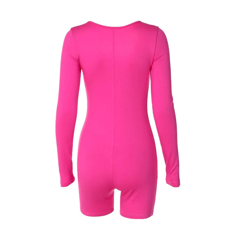 Sexy Slim Fit Autumn Playsuit for Women Long Sleeve Knitted Jumpsuit Solid Color Elegant Basic Fashionable Skinny Bodysuit