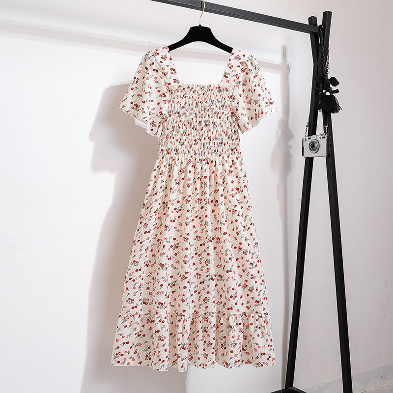 Floral Chiffon Midi Dress Printed For Women Short Sleeve