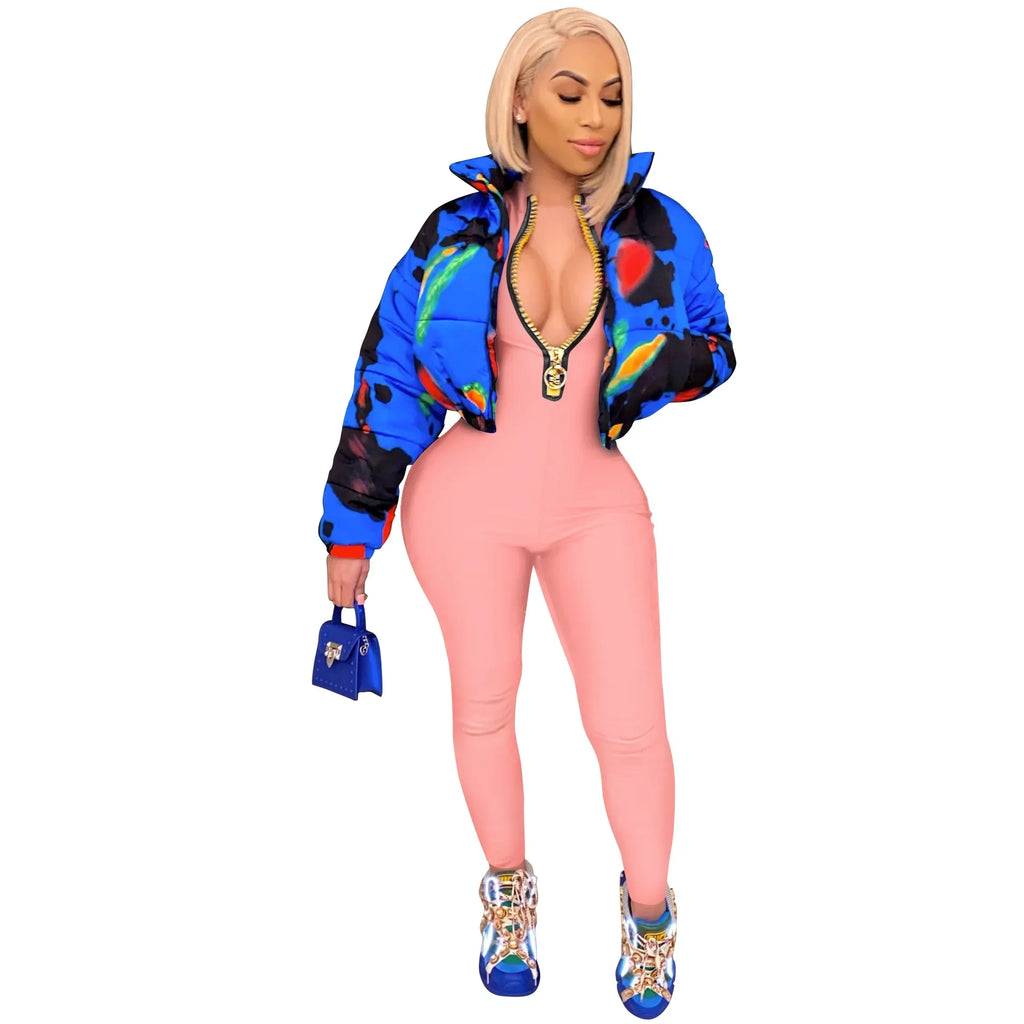 Women's Bodycon One-Piece Jumpsuit with Long Sleeves and Large Front Zipper Casual Sporty Skinny Workout Overalls Top