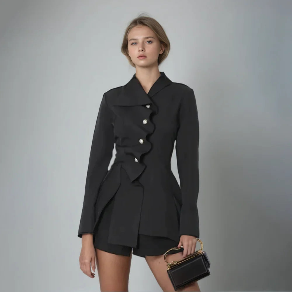 Solid Patchwork Folded Lapel Blouse for Women Long Sleeve Spliced Single Breasted Minimalist Casual Shirt