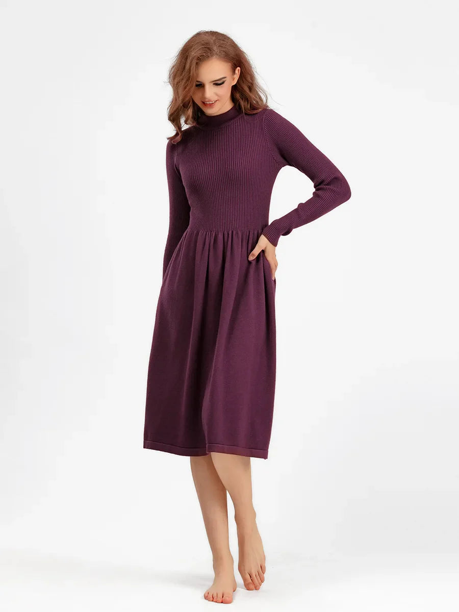 Women's Autumn Knit Dress Bodycon Maxi O Neck Chic Office