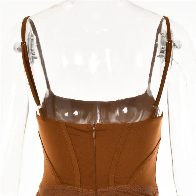 Corset Ruched Maxi Dress Women Spaghetti Strap Backless