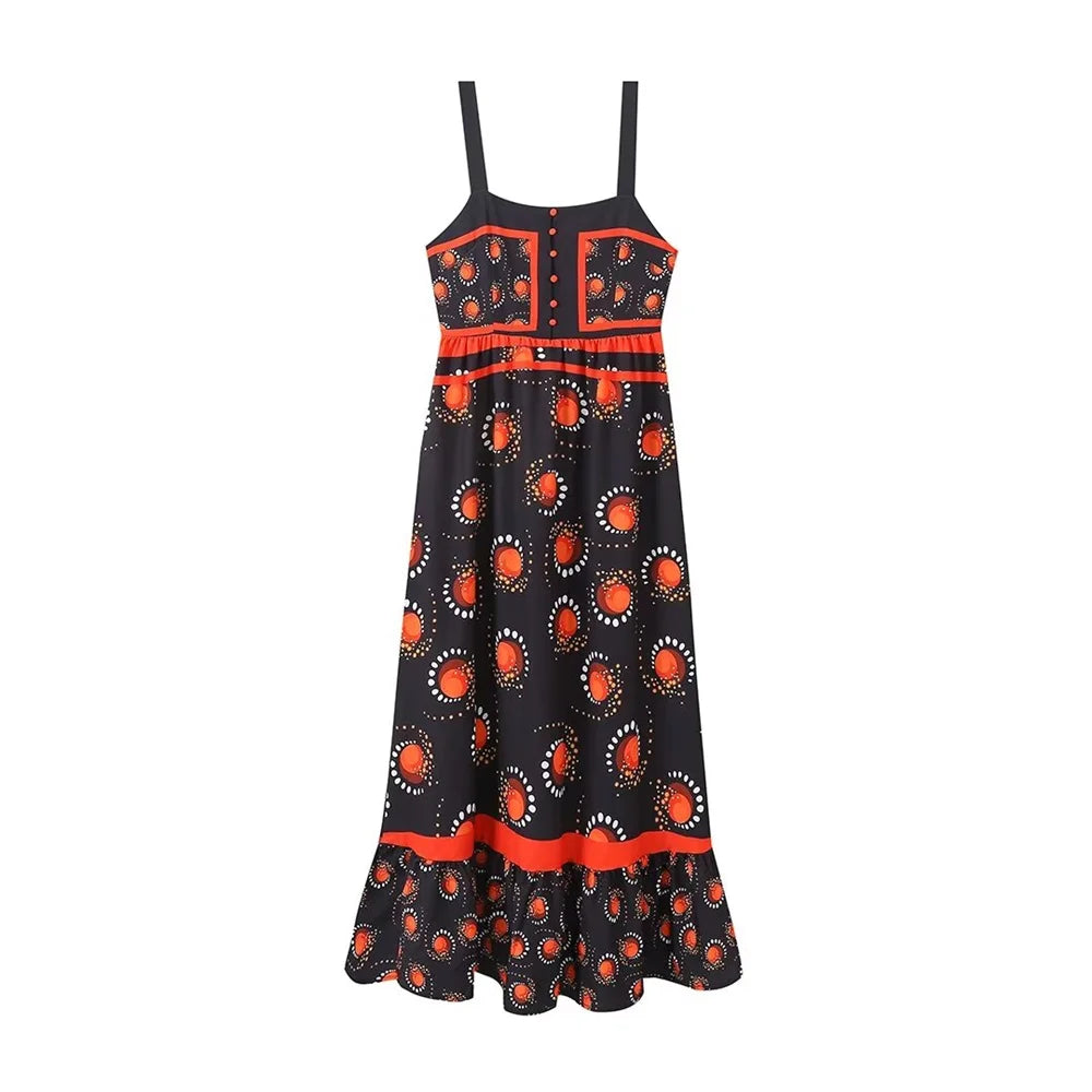Autumn Womens Suspender Dress Printed Slim Fit Chic