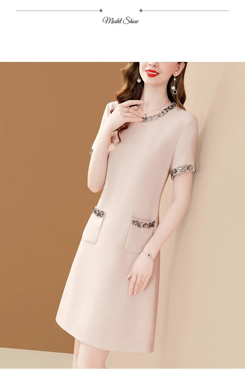 Elegant O Neck Embroidered A Line Dress For Women Office