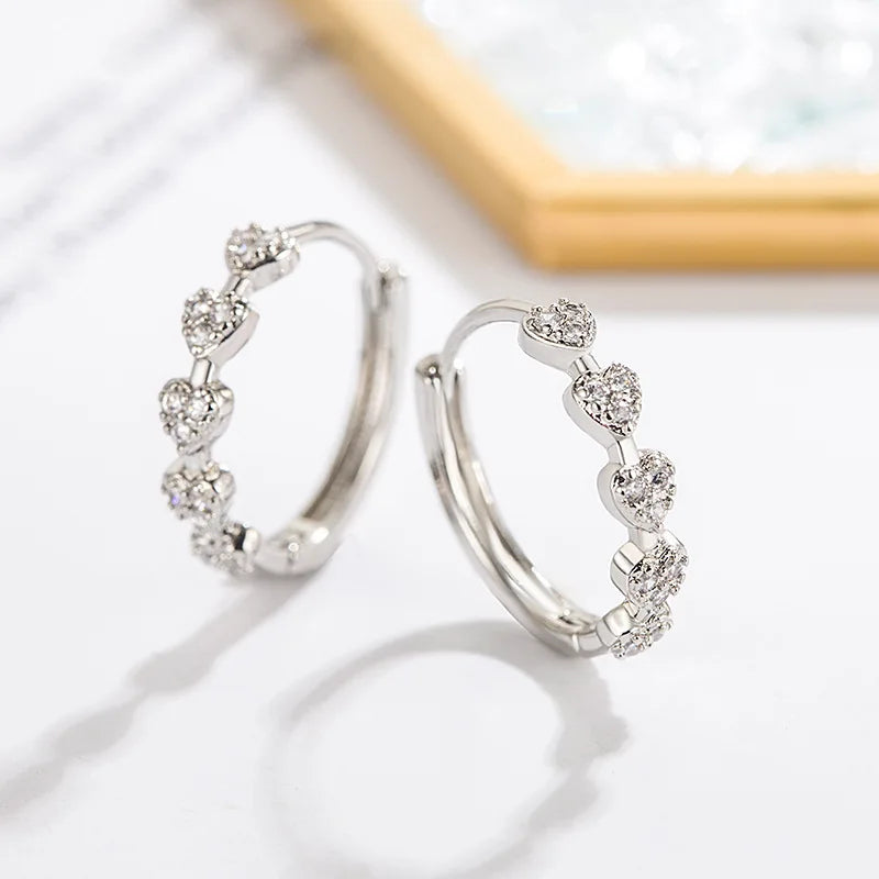 Heart Hoop Earrings for Women with Shiny Zircon Inlay Stylish Wedding Jewelry Accessories