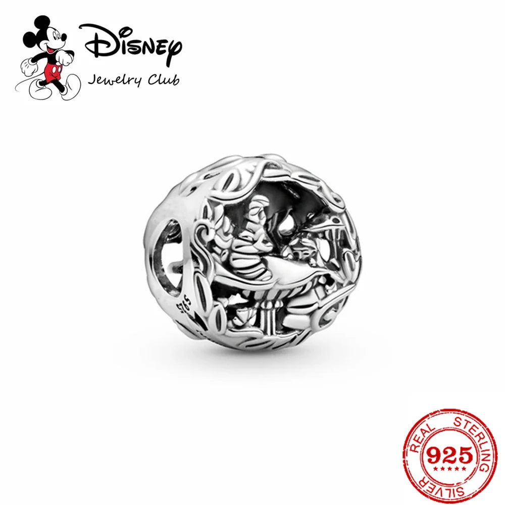 925 Sterling Silver Mickey Minnie Charm Beaded Fit Snake Bracelet DIY Ladies Jewelry